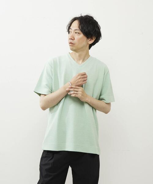 MEN'S MELROSE(メンズメルローズ)の「シュリンクジャガードVネックTシャツ(Tシャツ/カットソー・メンズ・ミント/ネイビー/ホワイト・2/3/4)」の7枚目の写真