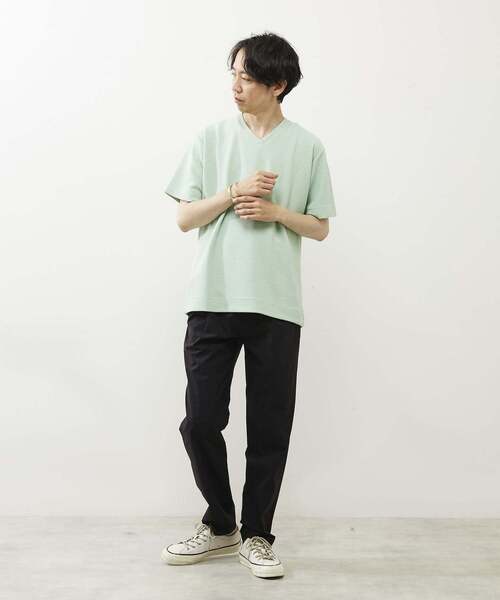 MEN'S MELROSE(メンズメルローズ)の「シュリンクジャガードVネックTシャツ(Tシャツ/カットソー・メンズ・ミント/ネイビー/ホワイト・2/3/4)」の9枚目の写真