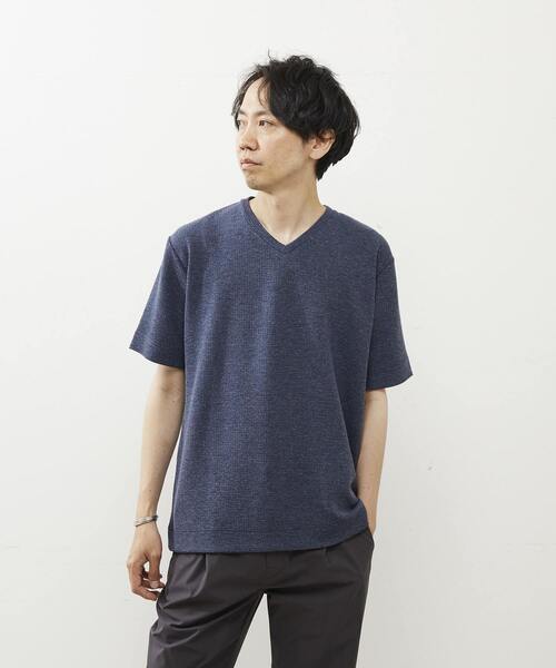 MEN'S MELROSE(メンズメルローズ)の「シュリンクジャガードVネックTシャツ(Tシャツ/カットソー・メンズ・ミント/ネイビー/ホワイト・2/3/4)」の10枚目の写真