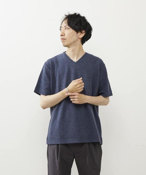 MEN'S MELROSE(メンズメルローズ)の「シュリンクジャガードVネックTシャツ(Tシャツ/カットソー・メンズ・ミント/ネイビー/ホワイト・2/3/4)」の11枚目の写真