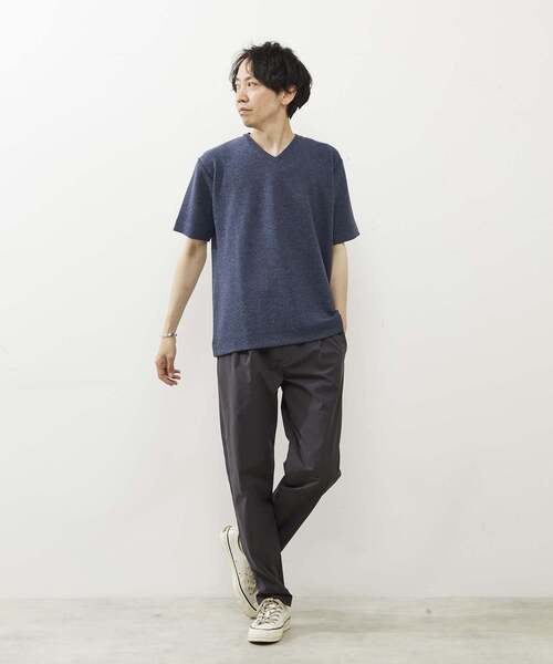 MEN'S MELROSE(メンズメルローズ)の「シュリンクジャガードVネックTシャツ(Tシャツ/カットソー・メンズ・ミント/ネイビー/ホワイト・2/3/4)」の4枚目の写真