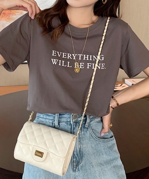 COCOMOMO(ココモモ)の「ロゴTシャツ クルーネック半袖T コットン100%(Tシャツ/カットソー・レディース・ブラック/ホワイト/ブラウン/ピンク/ブルー/グレー・M/L)」の5枚目の写真