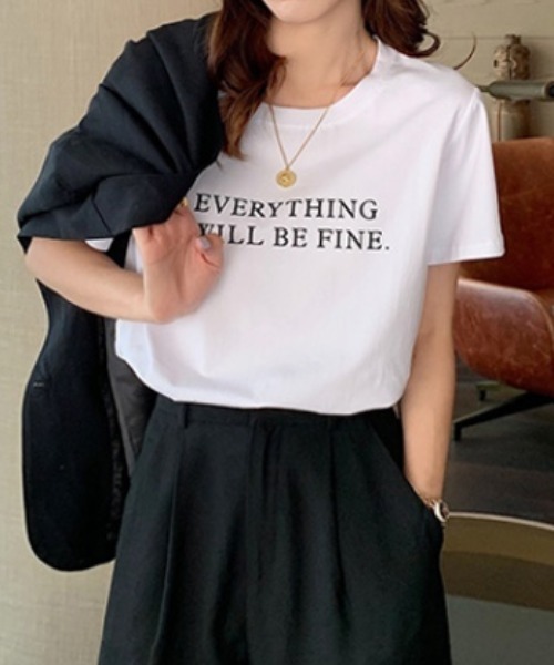 COCOMOMO(ココモモ)の「ロゴTシャツ クルーネック半袖T コットン100%(Tシャツ/カットソー・レディース・ブラック/ホワイト/ブラウン/ピンク/ブルー/グレー・M/L)」の9枚目の写真