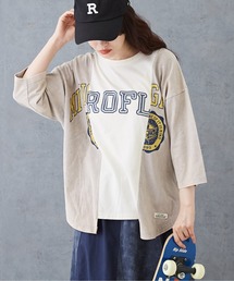 CUBE SUGAR（キューブシュガー）の「リメイク風切替ドルマンスリーブ7分袖Tシャツ（Tシャツ/カットソー）」