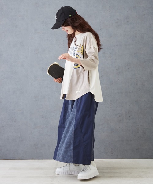 CUBE SUGAR（キューブシュガー）の「リメイク風切替ドルマンスリーブ7分袖Tシャツ（Tシャツ/カットソー・レディース・チャコールグレー/グレー/マルチ/パープル・M）」の6枚目の写真