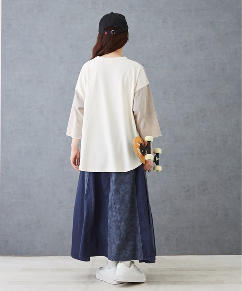 CUBE SUGAR（キューブシュガー）の「リメイク風切替ドルマンスリーブ7分袖Tシャツ（Tシャツ/カットソー・レディース・チャコールグレー/グレー/マルチ/パープル・M）」の5枚目の写真