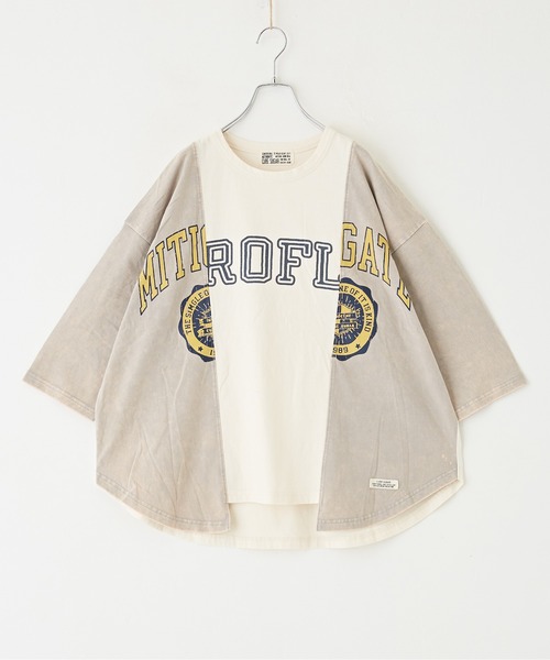 CUBE SUGAR（キューブシュガー）の「リメイク風切替ドルマンスリーブ7分袖Tシャツ（Tシャツ/カットソー・レディース・チャコールグレー/グレー/マルチ/パープル・M）」の15枚目の写真