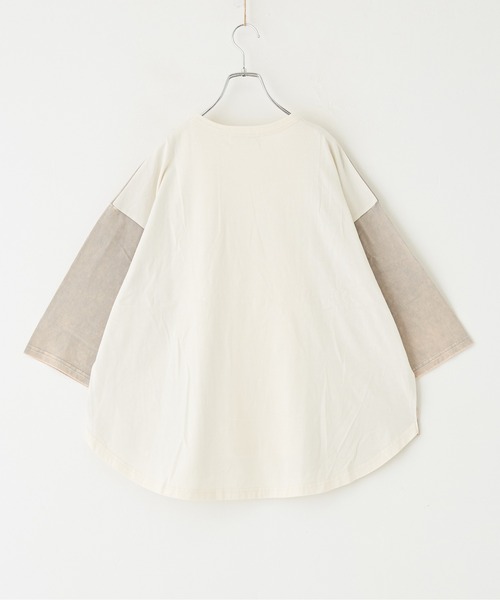 CUBE SUGAR（キューブシュガー）の「リメイク風切替ドルマンスリーブ7分袖Tシャツ（Tシャツ/カットソー・レディース・チャコールグレー/グレー/マルチ/パープル・M）」の14枚目の写真