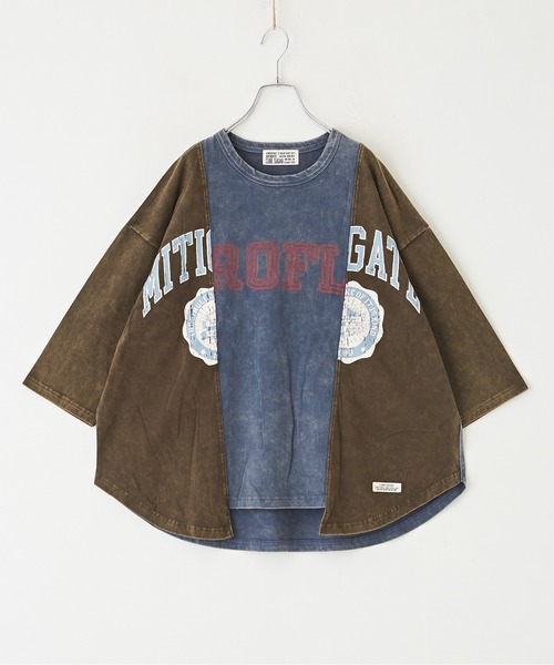 CUBE SUGAR（キューブシュガー）の「リメイク風切替ドルマンスリーブ7分袖Tシャツ（Tシャツ/カットソー・レディース・チャコールグレー/グレー/マルチ/パープル・M）」の13枚目の写真