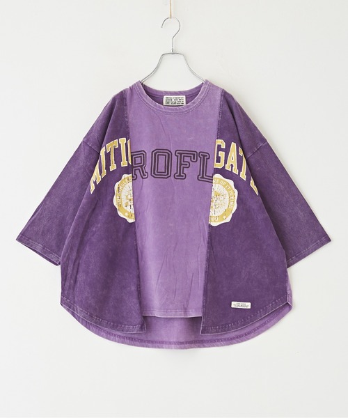 CUBE SUGAR（キューブシュガー）の「リメイク風切替ドルマンスリーブ7分袖Tシャツ（Tシャツ/カットソー・レディース・チャコールグレー/グレー/マルチ/パープル・M）」の12枚目の写真