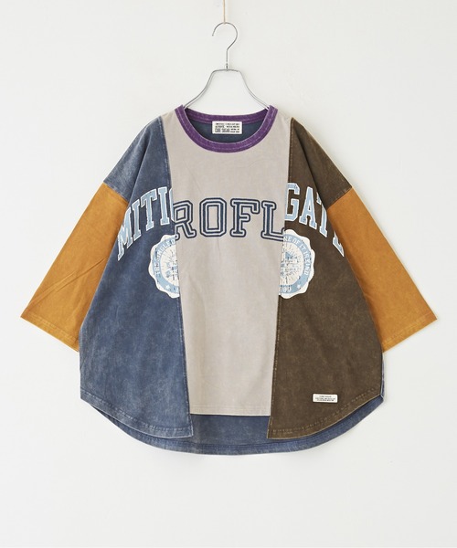 CUBE SUGAR（キューブシュガー）の「リメイク風切替ドルマンスリーブ7分袖Tシャツ（Tシャツ/カットソー・レディース・チャコールグレー/グレー/マルチ/パープル・M）」の11枚目の写真