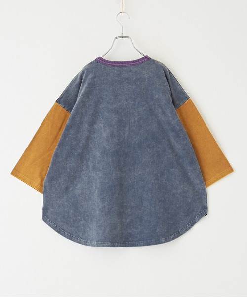 CUBE SUGAR（キューブシュガー）の「リメイク風切替ドルマンスリーブ7分袖Tシャツ（Tシャツ/カットソー・レディース・チャコールグレー/グレー/マルチ/パープル・M）」の10枚目の写真