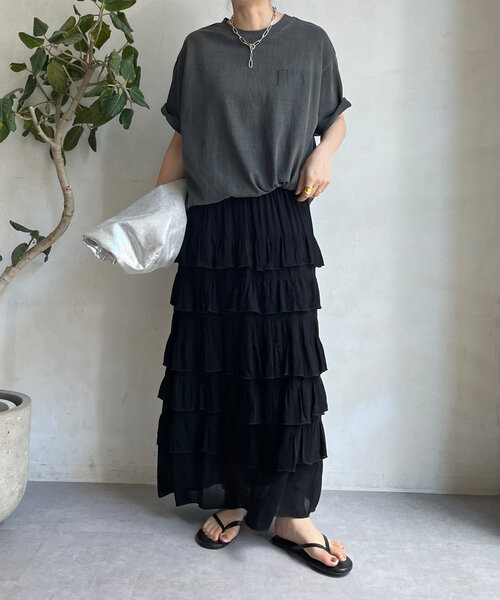 DouDou(ドゥドゥ)の「ピグメントロゴTEE(Tシャツ/カットソー・レディース・チャコールグレー/オフホワイト/ブラウン・FREE)」の14枚目の写真