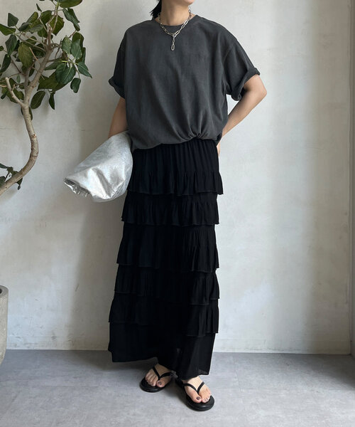 DouDou(ドゥドゥ)の「ピグメントロゴTEE(Tシャツ/カットソー・レディース・チャコールグレー/オフホワイト/ブラウン・FREE)」の16枚目の写真