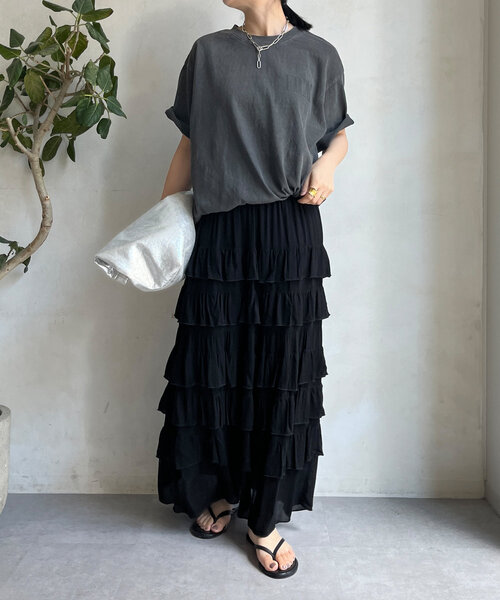 DouDou(ドゥドゥ)の「ピグメントロゴTEE(Tシャツ/カットソー・レディース・チャコールグレー/オフホワイト/ブラウン・FREE)」の17枚目の写真