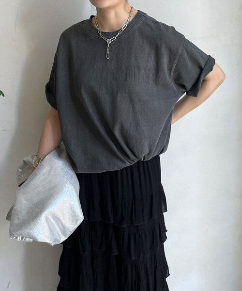 DouDou(ドゥドゥ)の「ピグメントロゴTEE(Tシャツ/カットソー・レディース・チャコールグレー/オフホワイト/ブラウン・FREE)」の20枚目の写真