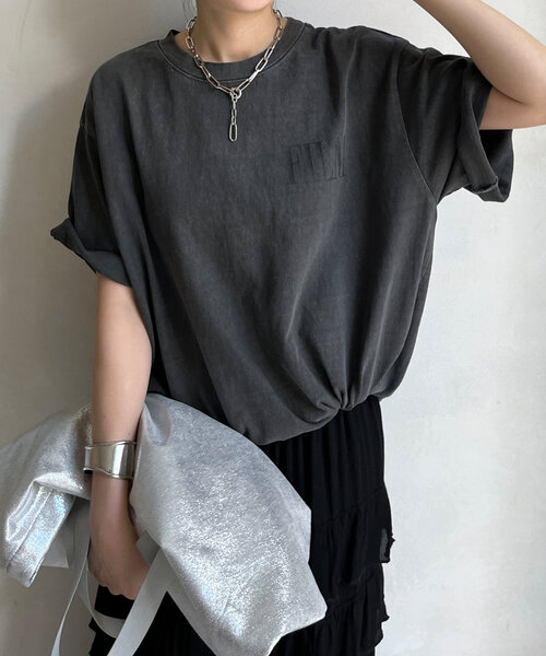 DouDou(ドゥドゥ)の「ピグメントロゴTEE(Tシャツ/カットソー・レディース・チャコールグレー/オフホワイト/ブラウン・FREE)」の21枚目の写真