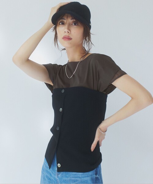 23区(ニジュウサンク)の「【洗える】ヴィスコースストレッチ ニット ビスチェ(ニット/セーター・レディース・ブラック系/ダルブルー系・32)」の1枚目の写真