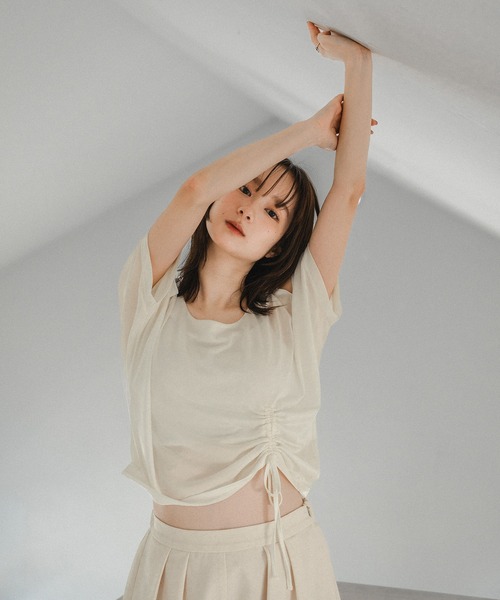 mideal（マイディール）の「cut design sheer t shirt / カットデザインシアーティーシャツ（Tシャツ/カットソー・レディース・テラコッタ/ブラウン/オフホワイト・FREE）」の2枚目の写真