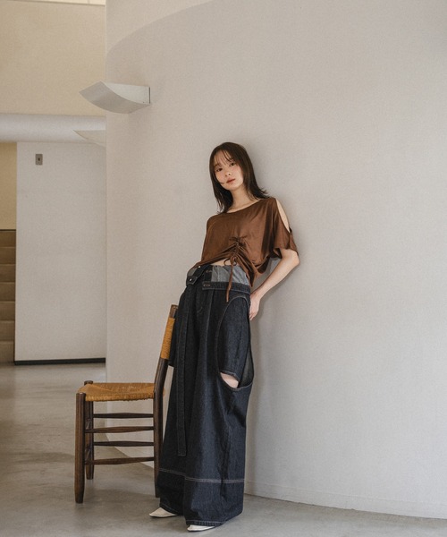 mideal（マイディール）の「cut design sheer t shirt / カットデザインシアーティーシャツ（Tシャツ/カットソー・レディース・テラコッタ/ブラウン/オフホワイト・FREE）」の12枚目の写真