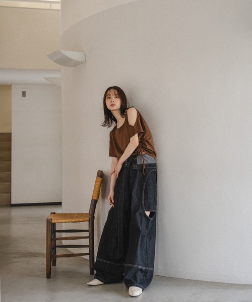 mideal（マイディール）の「cut design sheer t shirt / カットデザインシアーティーシャツ（Tシャツ/カットソー・レディース・テラコッタ/ブラウン/オフホワイト・FREE）」の11枚目の写真