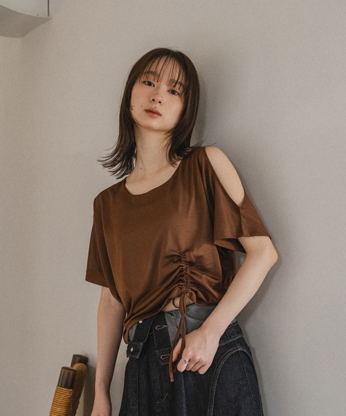 mideal（マイディール）の「cut design sheer t shirt / カットデザインシアーティーシャツ（Tシャツ/カットソー・レディース・テラコッタ/ブラウン/オフホワイト・FREE）」の10枚目の写真