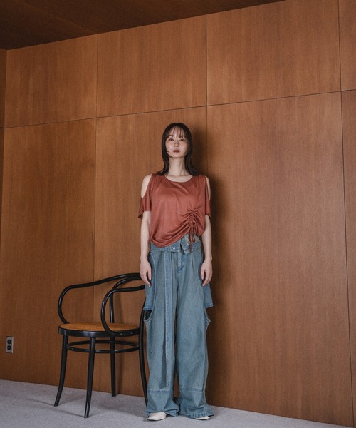 mideal（マイディール）の「cut design sheer t shirt / カットデザインシアーティーシャツ（Tシャツ/カットソー・レディース・テラコッタ/ブラウン/オフホワイト・FREE）」の8枚目の写真