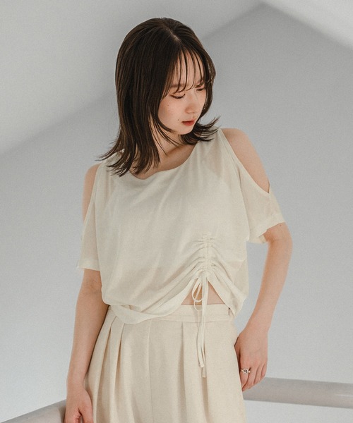 mideal（マイディール）の「cut design sheer t shirt / カットデザインシアーティーシャツ（Tシャツ/カットソー・レディース・テラコッタ/ブラウン/オフホワイト・FREE）」の15枚目の写真