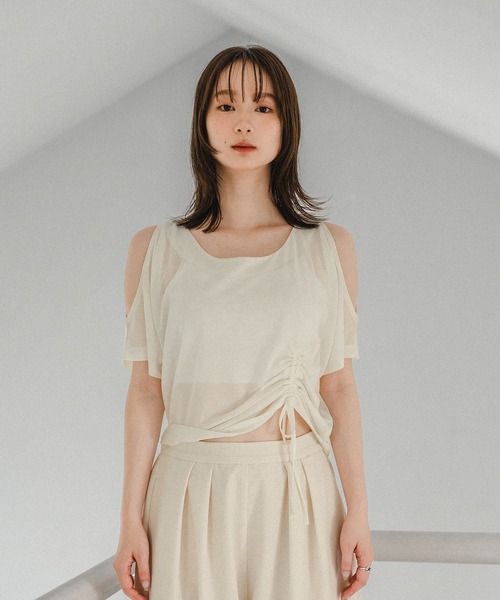 mideal（マイディール）の「cut design sheer t shirt / カットデザインシアーティーシャツ（Tシャツ/カットソー・レディース・テラコッタ/ブラウン/オフホワイト・FREE）」の21枚目の写真