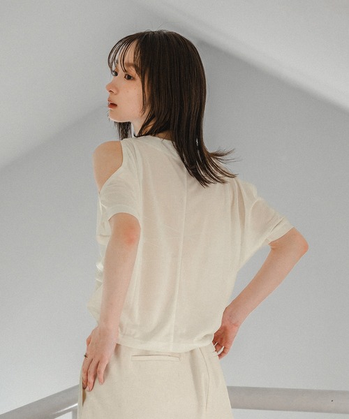 mideal（マイディール）の「cut design sheer t shirt / カットデザインシアーティーシャツ（Tシャツ/カットソー・レディース・テラコッタ/ブラウン/オフホワイト・FREE）」の20枚目の写真