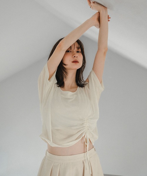 mideal（マイディール）の「cut design sheer t shirt / カットデザインシアーティーシャツ（Tシャツ/カットソー・レディース・テラコッタ/ブラウン/オフホワイト・FREE）」の14枚目の写真