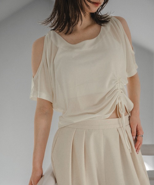 mideal（マイディール）の「cut design sheer t shirt / カットデザインシアーティーシャツ（Tシャツ/カットソー・レディース・テラコッタ/ブラウン/オフホワイト・FREE）」の22枚目の写真