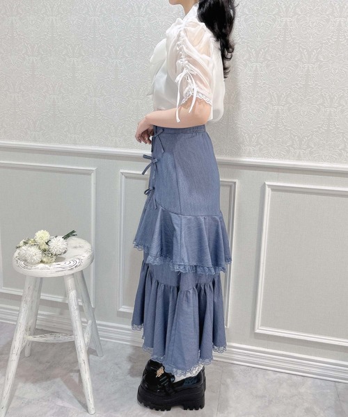 couture BY ROJITA(クチュールバイロジータ)の「ラッフルロングスカート(スカート・レディース・ピンクベージュ/ブラック/ブルー・FREE)」の16枚目の写真