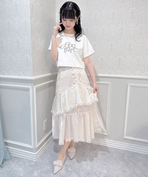 couture BY ROJITA(クチュールバイロジータ)の「ラッフルロングスカート(スカート・レディース・ピンクベージュ/ブラック/ブルー・FREE)」の10枚目の写真