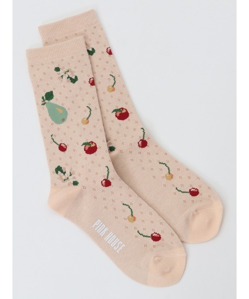 PINK HOUSE（ピンクハウス）の「フルーツモチーフ柄ソックス（ソックス/靴下・レディース・ブラック/チェリーレッド/ベージュ/ネイビー・フリー）」の3枚目の写真