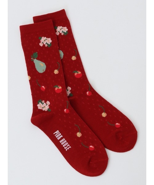 PINK HOUSE（ピンクハウス）の「フルーツモチーフ柄ソックス（ソックス/靴下・レディース・ブラック/チェリーレッド/ベージュ/ネイビー・フリー）」の4枚目の写真