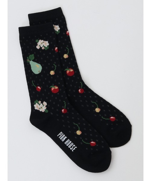 PINK HOUSE（ピンクハウス）の「フルーツモチーフ柄ソックス（ソックス/靴下・レディース・ブラック/チェリーレッド/ベージュ/ネイビー・フリー）」の2枚目の写真