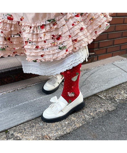 PINK HOUSE（ピンクハウス）の「フルーツモチーフ柄ソックス（ソックス/靴下・レディース・ブラック/チェリーレッド/ベージュ/ネイビー・フリー）」の12枚目の写真