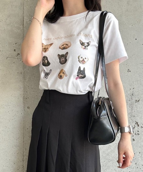 cuorequal(クオレコール)の「犬いっぱい半袖タイトTシャツ(Tシャツ/カットソー・レディース・ネイビー/ベージュ・X-SMALL)」の16枚目の写真