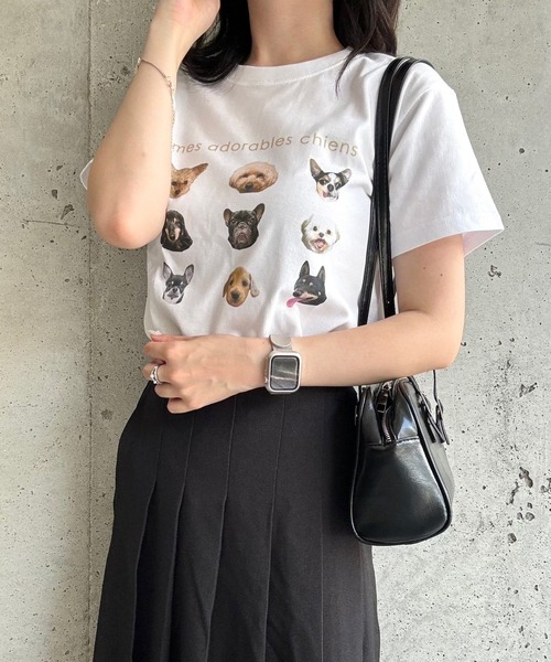 cuorequal(クオレコール)の「犬いっぱい半袖タイトTシャツ(Tシャツ/カットソー・レディース・ネイビー/ベージュ・X-SMALL)」の15枚目の写真