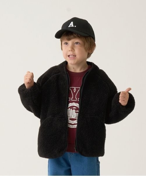 b・ROOM（ビールーム）の「【万能アウター】ジップアップボアジャケット（ブルゾン・キッズ・ベージュ/モスグリーン/ライトグレー/ブルーグレー/ブラック・100cm/110cm/120cm/130cm/140cm/150cm）」の2枚目の写真