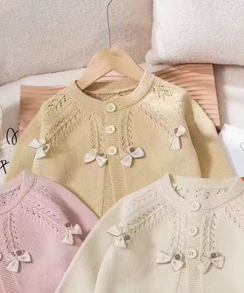 aimoha(アイモハ)の「【aimoha-KIDS-】リボン付Aラインカーディガン(カーディガン/ボレロ・キッズ・オフホワイト/ベージュ/ピンク・90/100/110/120/130)」の2枚目の写真