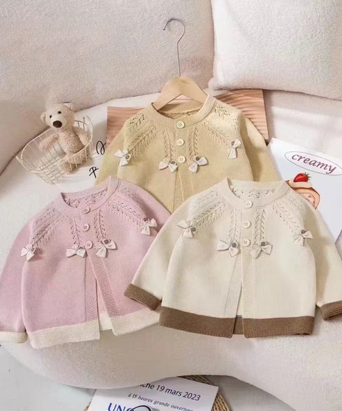 aimoha(アイモハ)の「【aimoha-KIDS-】リボン付Aラインカーディガン(カーディガン/ボレロ・キッズ・オフホワイト/ベージュ/ピンク・90/100/110/120/130)」の5枚目の写真