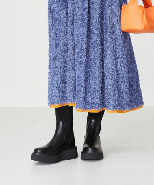 ORiental TRaffic(オリエンタルトラフィック)の「厚底リブニットブーツ 41403(ブーツ・レディース・ブラウン/ブラック・L/M/S/LL)」の4枚目の写真