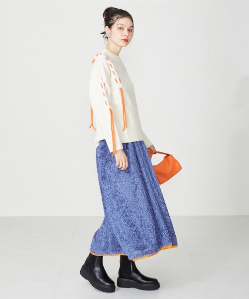 ORiental TRaffic(オリエンタルトラフィック)の「厚底リブニットブーツ 41403(ブーツ・レディース・ブラウン/ブラック・L/M/S/LL)」の8枚目の写真