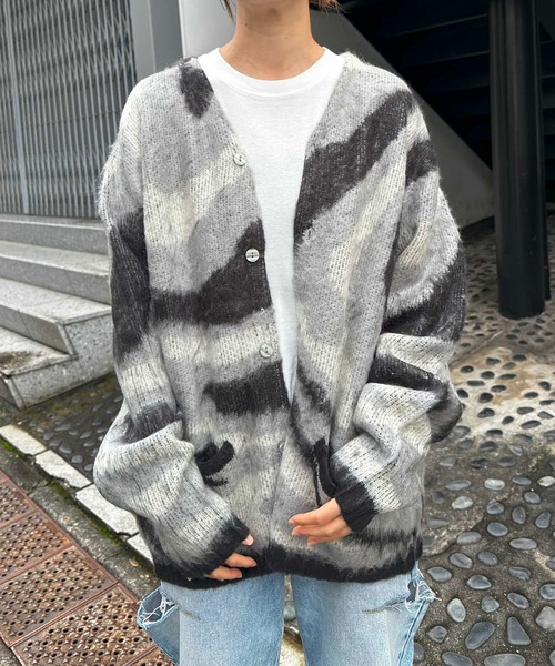 【セール】HOUSTON / MOHAIR TOUCH CARDIGAN (MARBLE) マーブル柄 モヘアタッチ 起毛 ニット カーディガン/ 22248（カーディガン/ボレロ）｜HOUSTON（ヒューストン）
