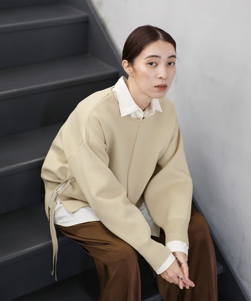 セール】サイドギャザーオープンニット（ニット/セーター）｜select