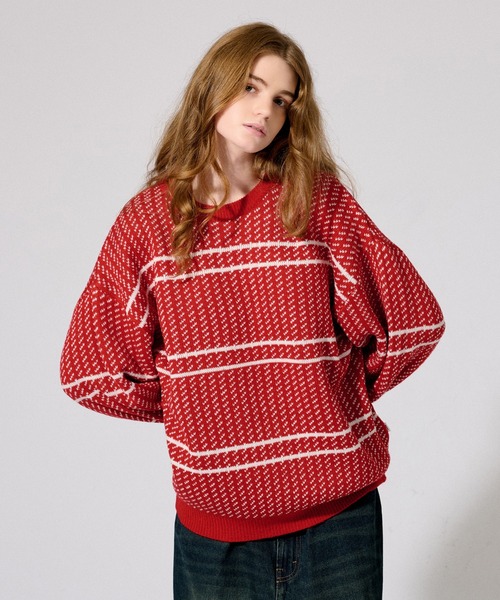 WETTEMPT(ウィテンプト)の「BIRDS EYE BORDER KNIT /バーズアイボーダーニット(ニット/セーター・メンズ・レッド/ブラック/アイボリー・SMALL/MEDIUM/LARGE)」の3枚目の写真