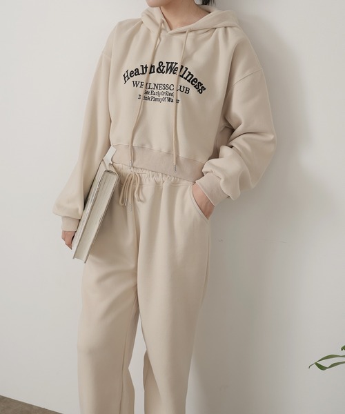 アーチデザイン刺繍ロゴ パーカー＆スウェットパンツ セットアップ 2点