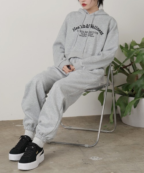 アーチデザイン刺繍ロゴ パーカー＆スウェットパンツ